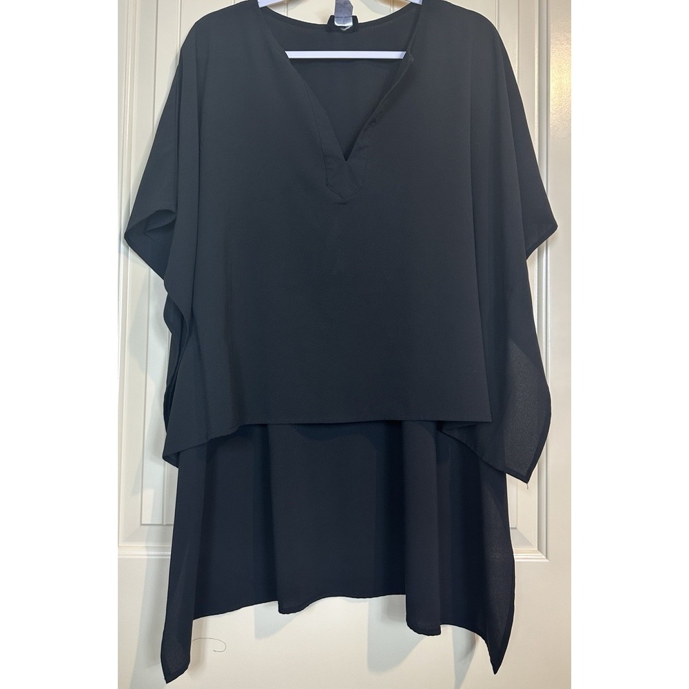 Heyson Hi-Lo Boxy black Short Sleeve Tunic Layer Lagenlook Beach Cruise sz M‎